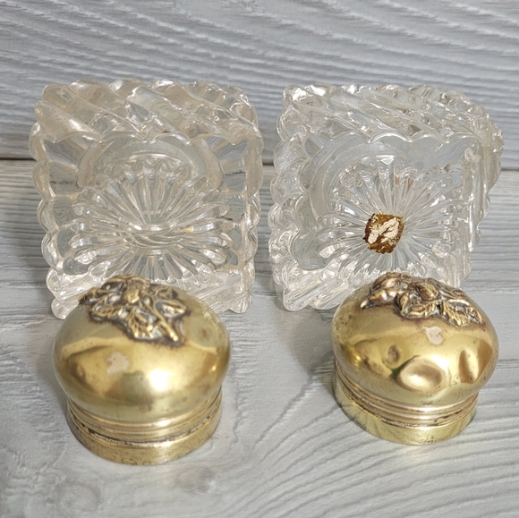 💎 Pair of 1800s Crystal & Brass Inkwells - Polished Vintage Classic Calligraphy - Picture 5 of 9